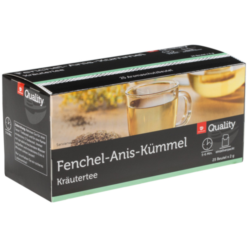 Quality Tee Fenchel Anis Kümmel Tassenportionen im Aromaschutzbeutel 25er wohltuender Kräutertee mit ausgewogener Gewürzmischung